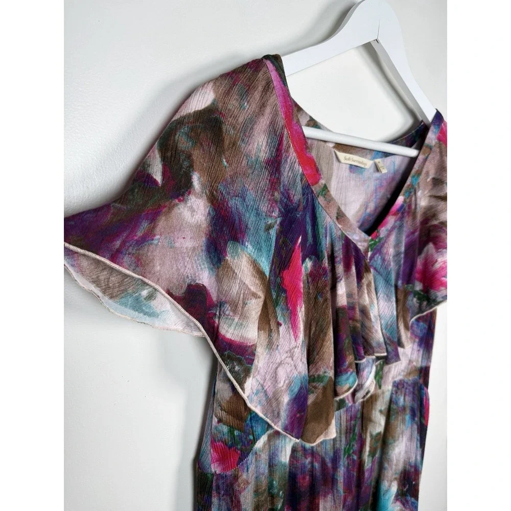 Soft Surroundings Size Medium Italian Dreams Purple Botanical Tiered Maxi Dress